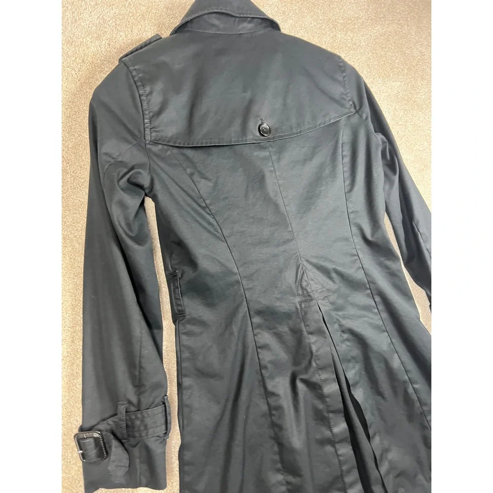 Banana Republic Black Trench Coat XS Petite‎ Preppy Classic Star Print Lining